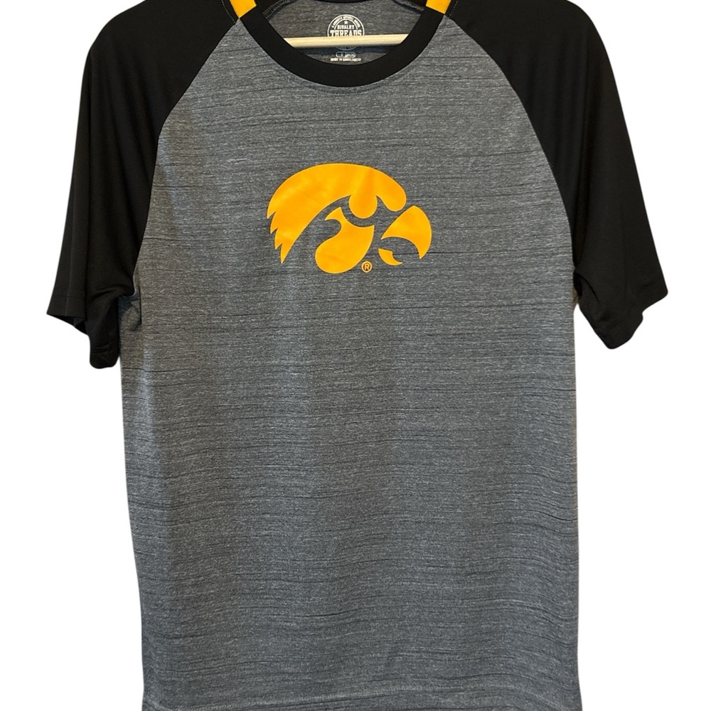 Gray and Black Short Sleeve Tees with Iowa Hawkeyes logo!  Size small.